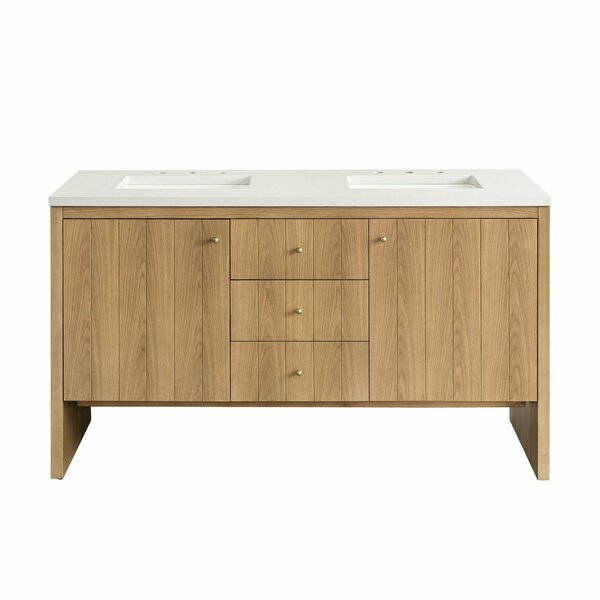 James Martin Vanities Hudson 60in Double Vanity, Light Natural Oak w/ 3 CM White Zeus Top 435-V60D-LNO-3WZ